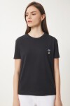 Ayıcık İşlemeli Pamuklu Örme T-shirt SİYAH LCR0029