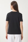 Ayıcık İşlemeli Pamuklu Örme T-shirt SİYAH LCR0029