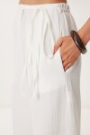 Bağlama Detaylı Yırtmaçlı Müslin Pantolon EKRU LBV0066