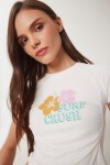 Baskılı Büzgülü Crop Örme T-shirt KEMİK LCR0061