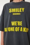 Baskılı Oversize Yıkamalı Örme T-shirt FÜME LCR0084