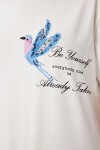 Boncuk Detaylı Baskılı Örme T-shirt EKRU LCR0072