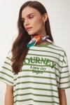 Çizgili Baskılı Örme T-shirt HAKİ KEMİK LCR0069