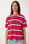 Çizgili Pamuklu Örme T-shirt KIRMIZI LCR0077