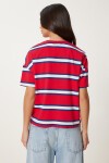 Çizgili Pamuklu Örme T-shirt KIRMIZI LCR0077