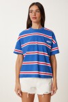 Çizgili Pamuklu Örme T-shirt LACİVERT LCR0077