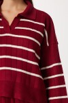 Çizgili Triko Kazak Pantolon Takım BORDO KEMİK LCI0054