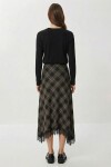 Dantelli Kareli Midi Dokuma Etek SİYAH BEJ LDP0095