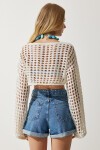 Delikli Mevsimlik Crop Triko Bluz KREM LCR0006