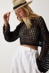 Delikli Mevsimlik Crop Triko Bluz SİYAH LCR0006