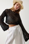 Delikli Mevsimlik Crop Triko Bluz SİYAH LCR0006
