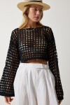 Delikli Mevsimlik Crop Triko Bluz SİYAH LCR0006