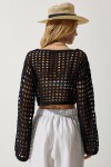 Delikli Mevsimlik Crop Triko Bluz SİYAH LCR0006