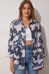 Desenli Oversize Poplin Gömlek KOYU MAVİ TAŞ LDD0074