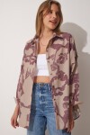 Desenli Oversize Poplin Gömlek MÜRDÜM BEJ LDD0074