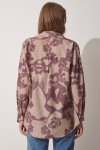 Desenli Oversize Poplin Gömlek MÜRDÜM BEJ LDD0074