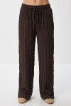 Dokulu Cepli Esnek Örme Pantolon KAHVERENGİ LCI0069