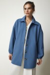 Düğmeli Cepli Oversize Gömlek Ceket İNDİGO MAVİ LDD0079