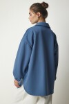 Düğmeli Cepli Oversize Gömlek Ceket İNDİGO MAVİ LDD0079