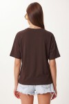 Gold Aksesuarlı Örme T-shirt KAHVERENGİ LCR0119