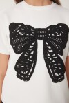 Güpür Fiyonk Nakışlı Örme T-shirt KEMİK LCR0065