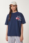 Kabartma Baskılı Örme T-shirt LACİVERT LCR0067