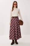 Kemerli Kareli Midi Dokuma Etek BORDO KREM LDP0094