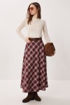 Kemerli Kareli Midi Dokuma Etek BORDO KREM LDP0094