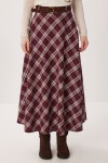 Kemerli Kareli Midi Dokuma Etek BORDO KREM LDP0094