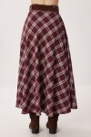Kemerli Kareli Midi Dokuma Etek BORDO KREM LDP0094