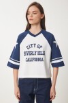 Kolej Baskılı Pamuklu Örme T-shirt LACİVERT BEYAZ LCR0036