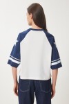 Kolej Baskılı Pamuklu Örme T-shirt LACİVERT BEYAZ LCR0036