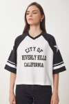 Kolej Baskılı Pamuklu Örme T-shirt SİYAH BEYAZ LCR0036