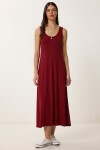 Kolsuz Basic Yazlık Örme Elbise BORDO LCR0057