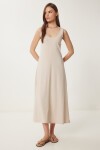Kolsuz Basic Yazlık Örme Elbise KREM LCR0057