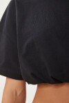 Lastikli Crop Örme T-shirt SİYAH LCR0044