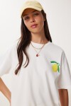 Limon Baskılı Pamuklu Örme T-shirt BEYAZ LCR0083