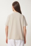 Nakış Cepli Pamuklu T-shirt KREM LCR0026