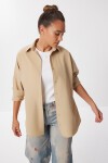 Oversize Basic Gömlek KOYU KREM LDD0003