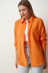 Oversize Basic Keten Ayrobin Gömlek ORANJ LDD0009