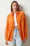 Oversize Basic Keten Ayrobin Gömlek ORANJ LDD0009