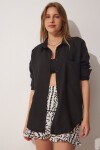Oversize Basic Keten Ayrobin Gömlek SİYAH LDD0009