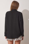 Oversize Basic Keten Ayrobin Gömlek SİYAH LDD0009
