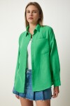 Oversize Basic Keten Ayrobin Gömlek YEŞİL LDD0009