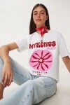 Oversize Baskılı Örme T-shirt BEYAZ LCR0060