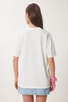 Oversize Baskılı Örme T-shirt EKRU LCR0060