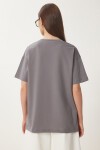 Oversize Baskılı Örme T-shirt FÜME LCR0068