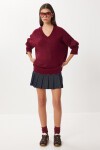 Oversize V Yaka Yumuşak Triko Kazak BORDO LCI0056