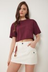 Pamuklu Crop Örme T-Shirt BORDO LCR0018