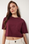 Pamuklu Crop Örme T-Shirt BORDO LCR0018
